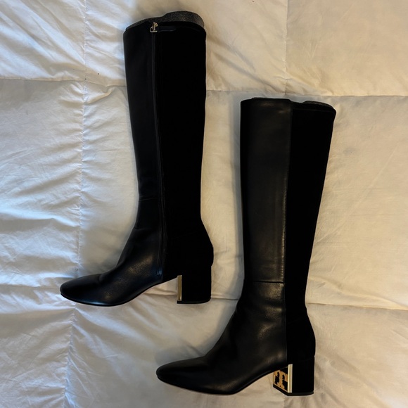 Tory Burch Leather and Suede Black Mid-Calf Length Boots - Picture 2 of 9
